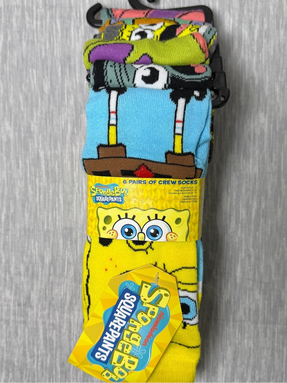 NWT SpongeBob SquarePants 6-Pack Crew Socks Set Nickelodeon Y2K Nostalgia
